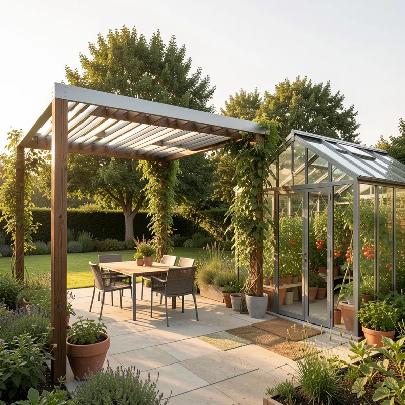 Pergola bioclimatique et serre de jardin : l'aménagement extérieur complet